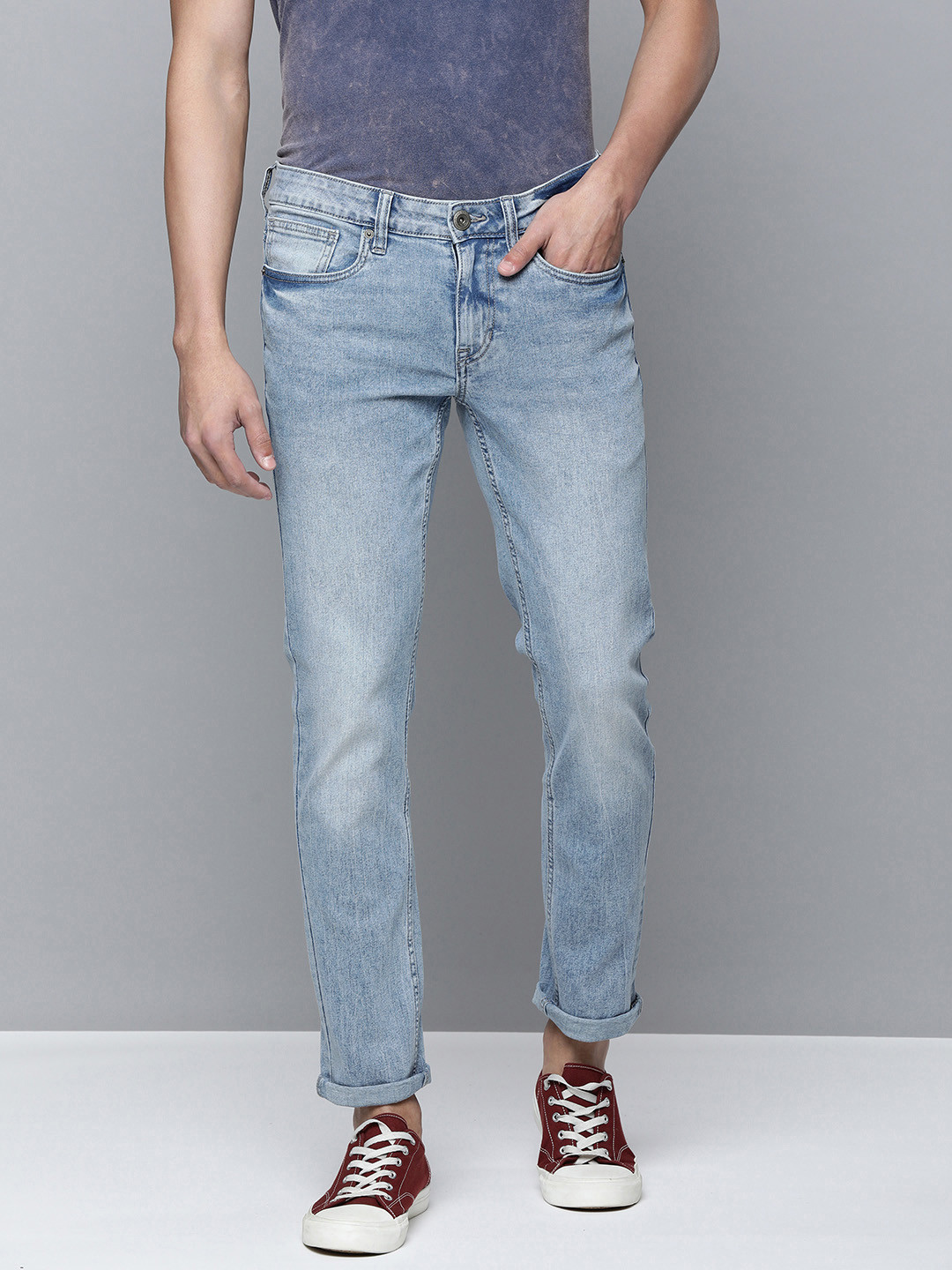 Flying Machine Men Blue Skinny Narrow Fit Mid-Rise Clean Look Heavy Fade Stretchable Jeans
