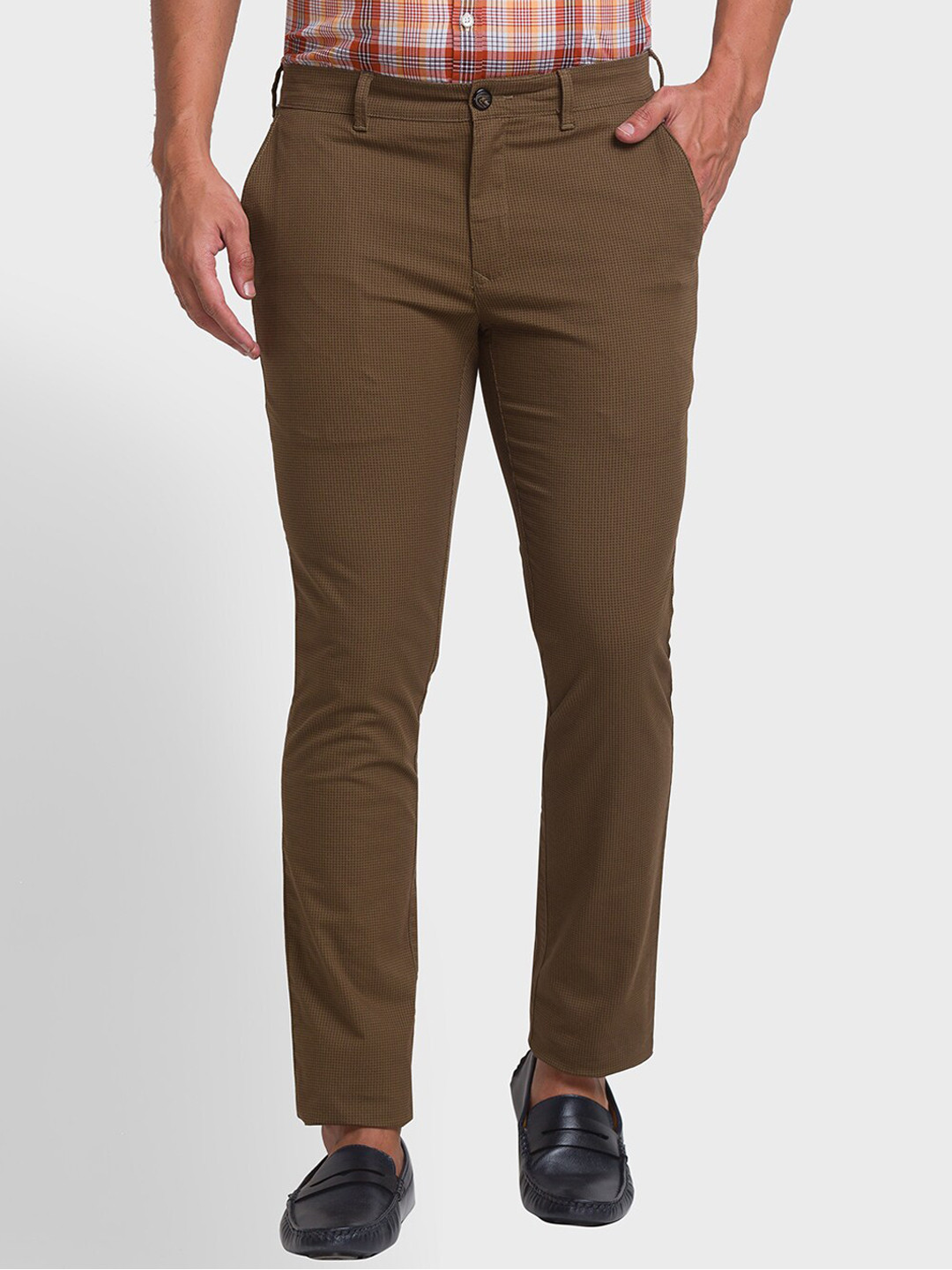 ColorPlus Men Brown Mid Rise Regular Trousers