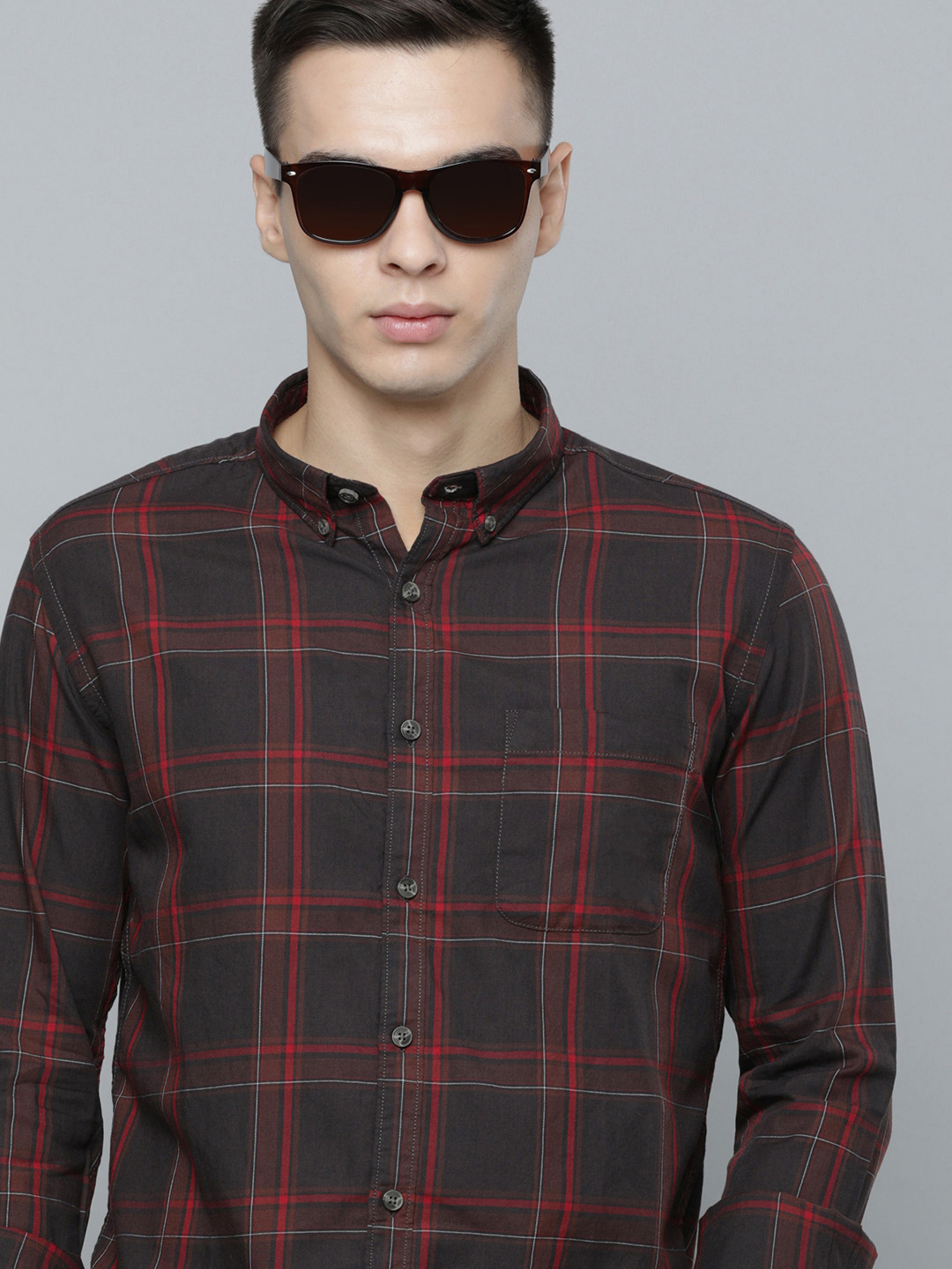 Flying Machine Men Grid Tattersall Checked Slim Fit Casual Shirt