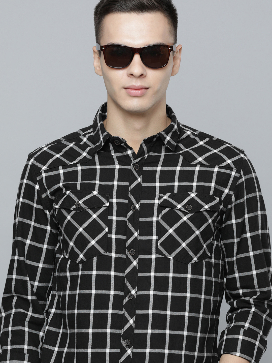 Flying Machine Men Slim Fit Grid Tattersall Checked Pure Cotton Casual Shirt