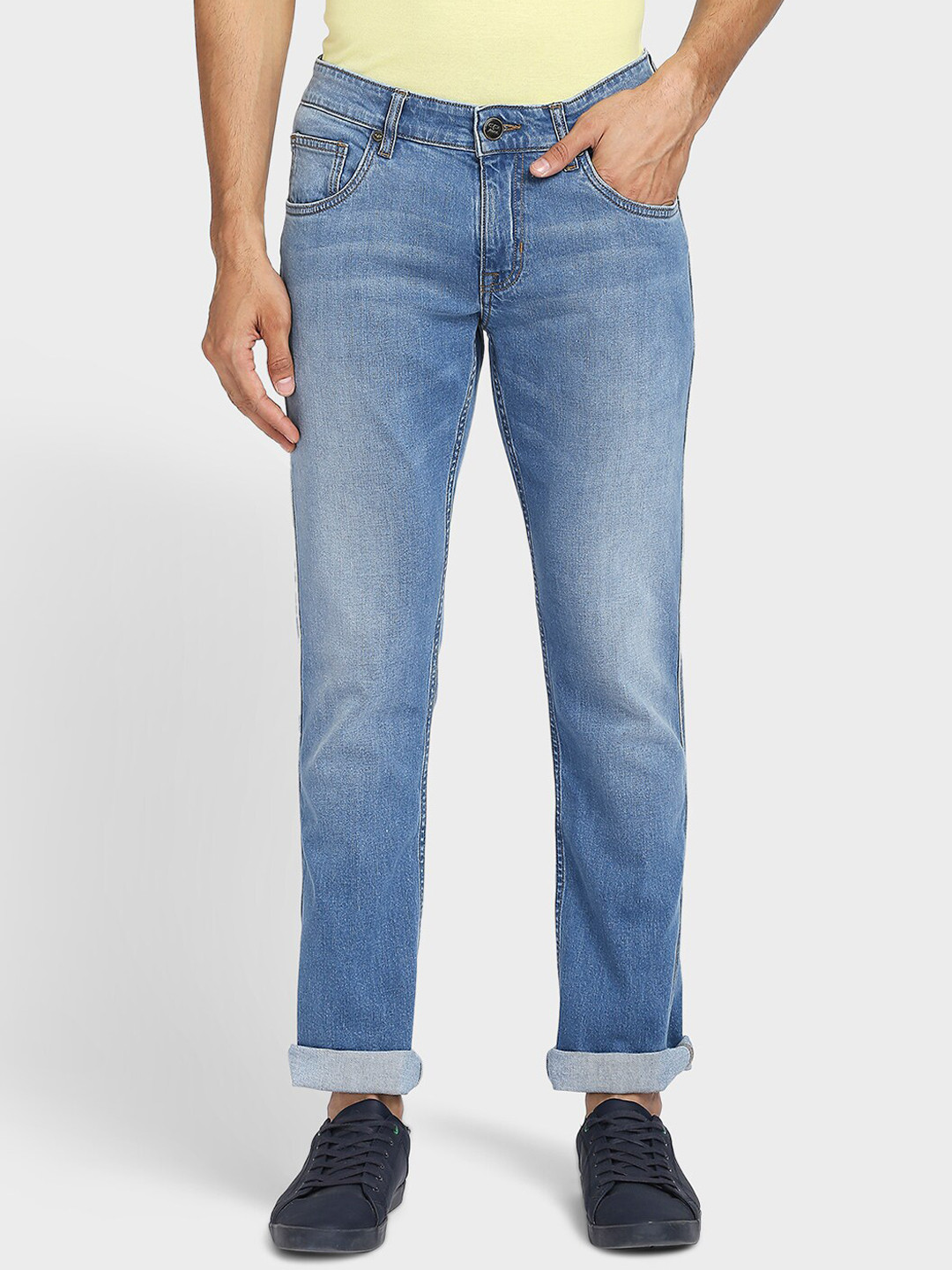 ColorPlus Men Blue Tapered Fit Heavy Fade Stretchable Jeans