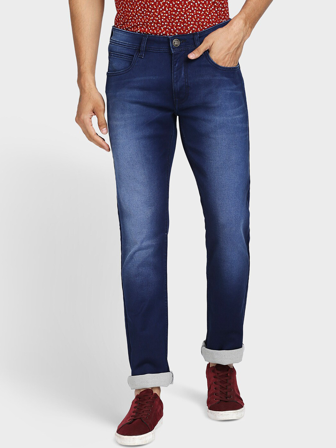 ColorPlus Men Blue Tapered Fit Heavy Fade Stretchable Jeans