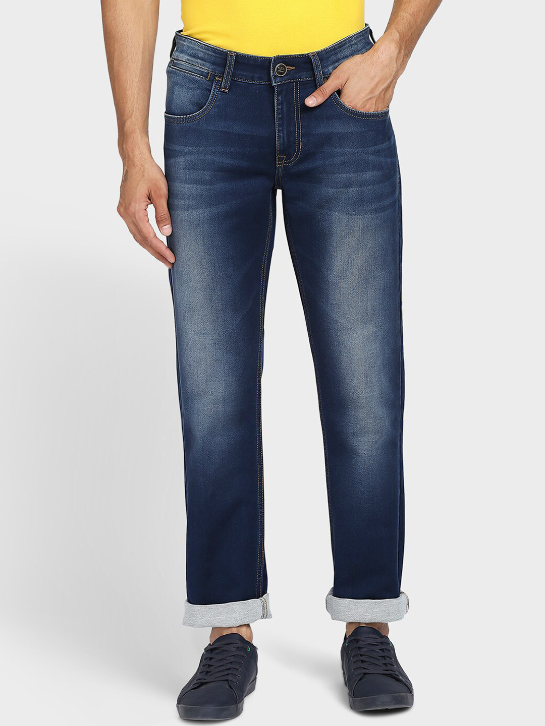 ColorPlus Men Blue Tapered Fit Heavy Fade Stretchable Jeans