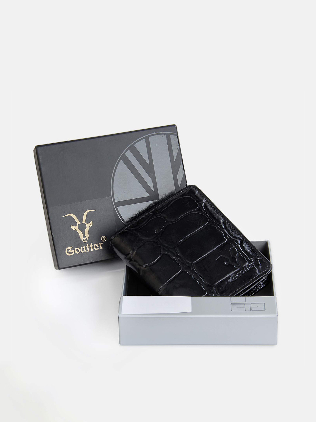 Goatter Men Black Animal Textured Leather Two Fold Wallet