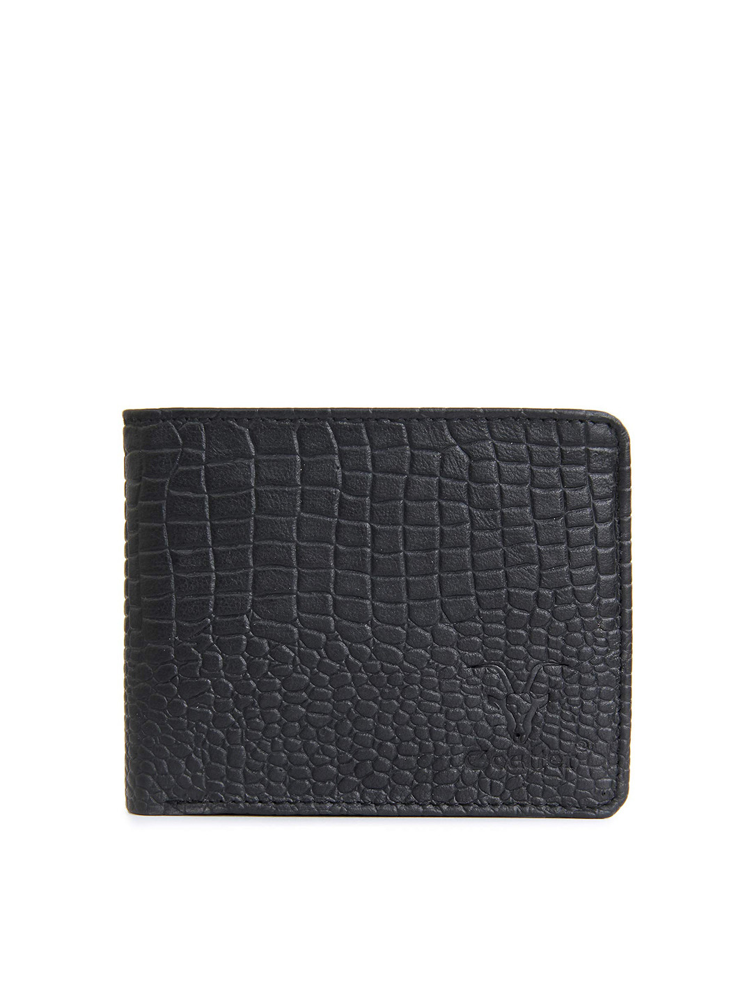 Goatter Men Black Animal Textured Leather Two Fold Wallet