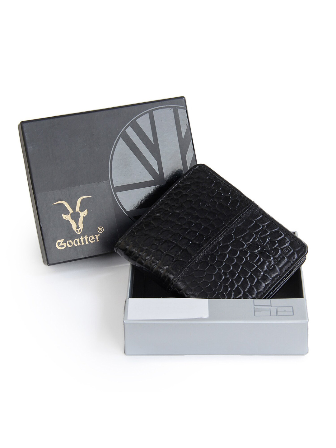 Goatter Men Black Textured Leather Two Fold Wallet