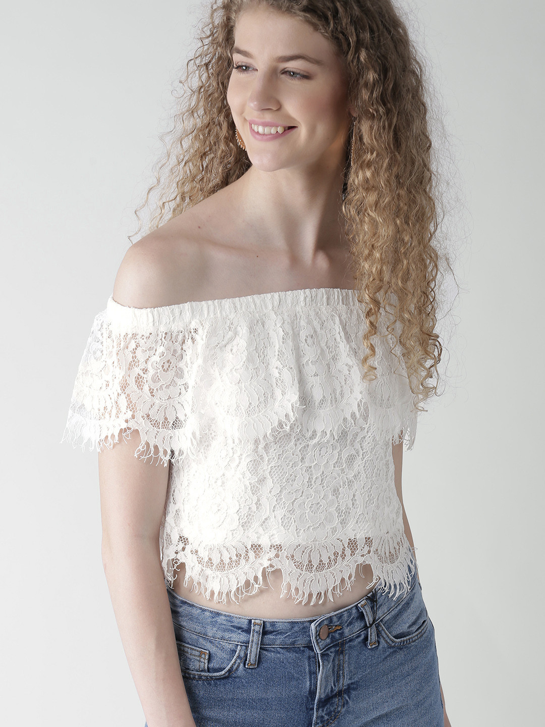 White Lace Bardot Top Buy FOREVER 21 Women White Lace Layered Crop Bardot Top  Tops For, image size:1080x1440