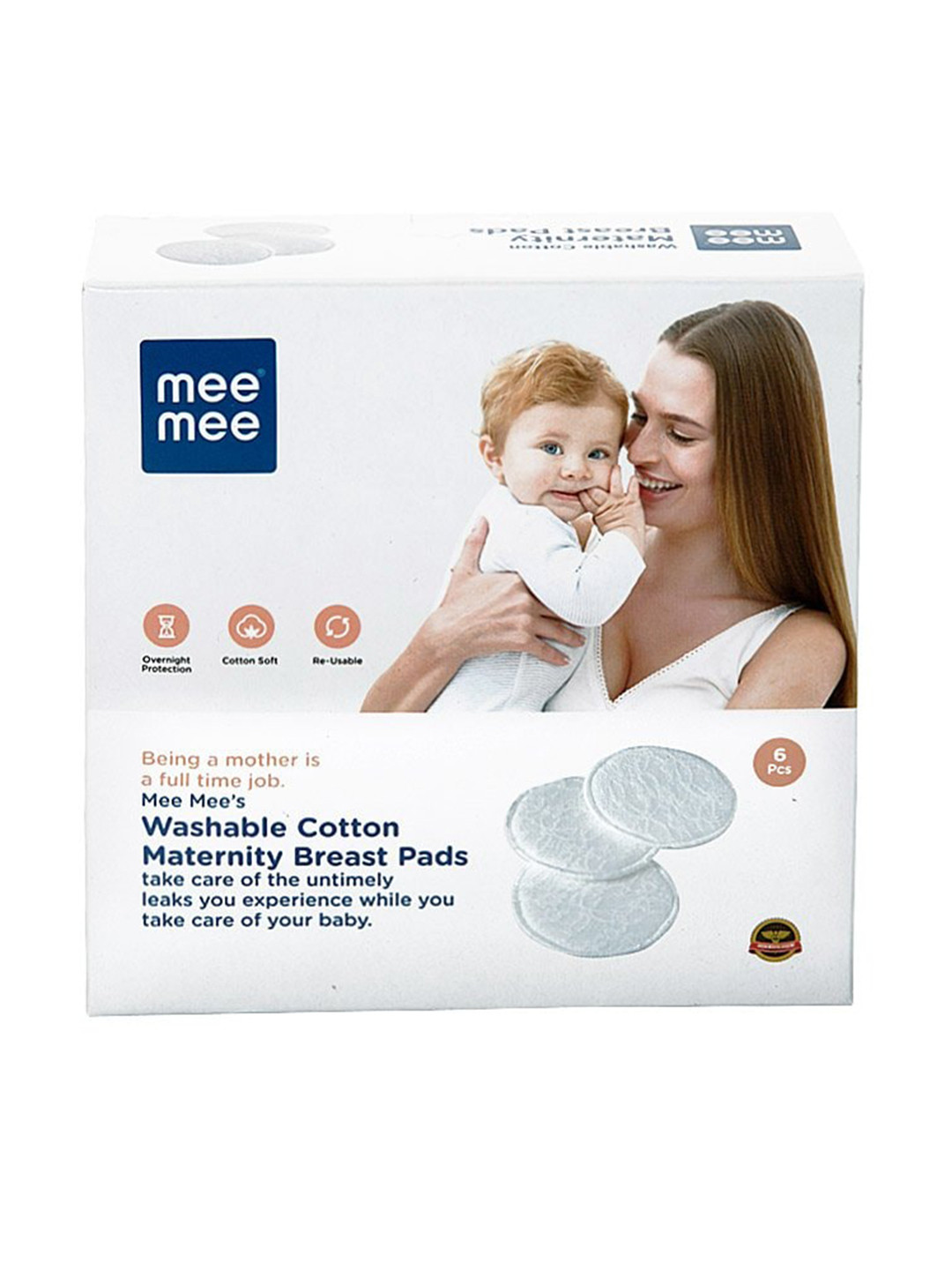 MeeMee 6 Pieces White Reusable Maternity Washable Breast Pads