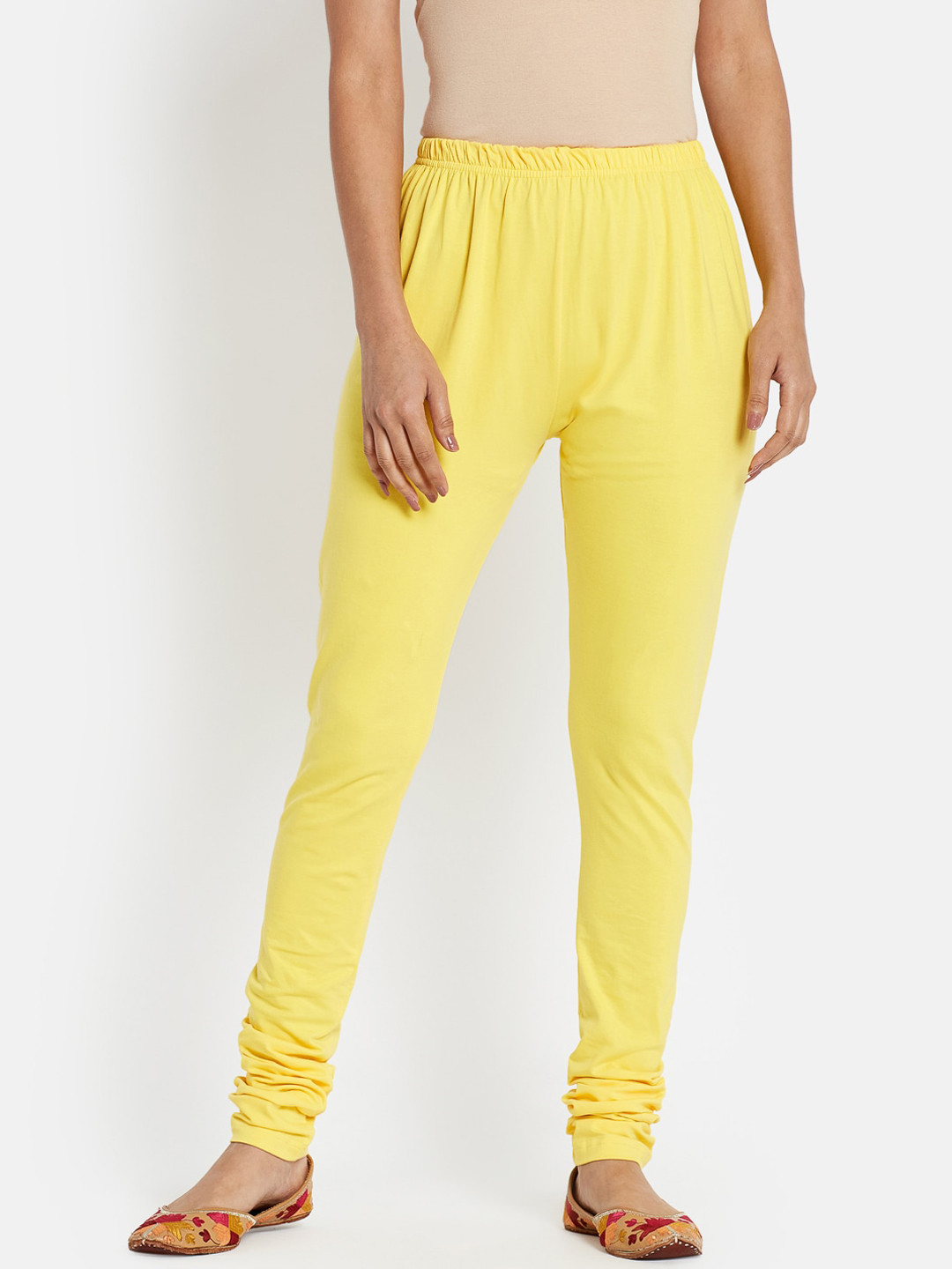 Fabindia Women Yellow Solid Leggings