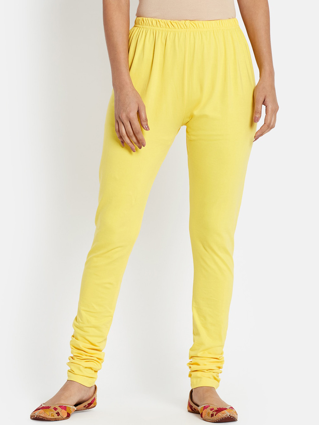 Fabindia Women Yellow Solid Leggings