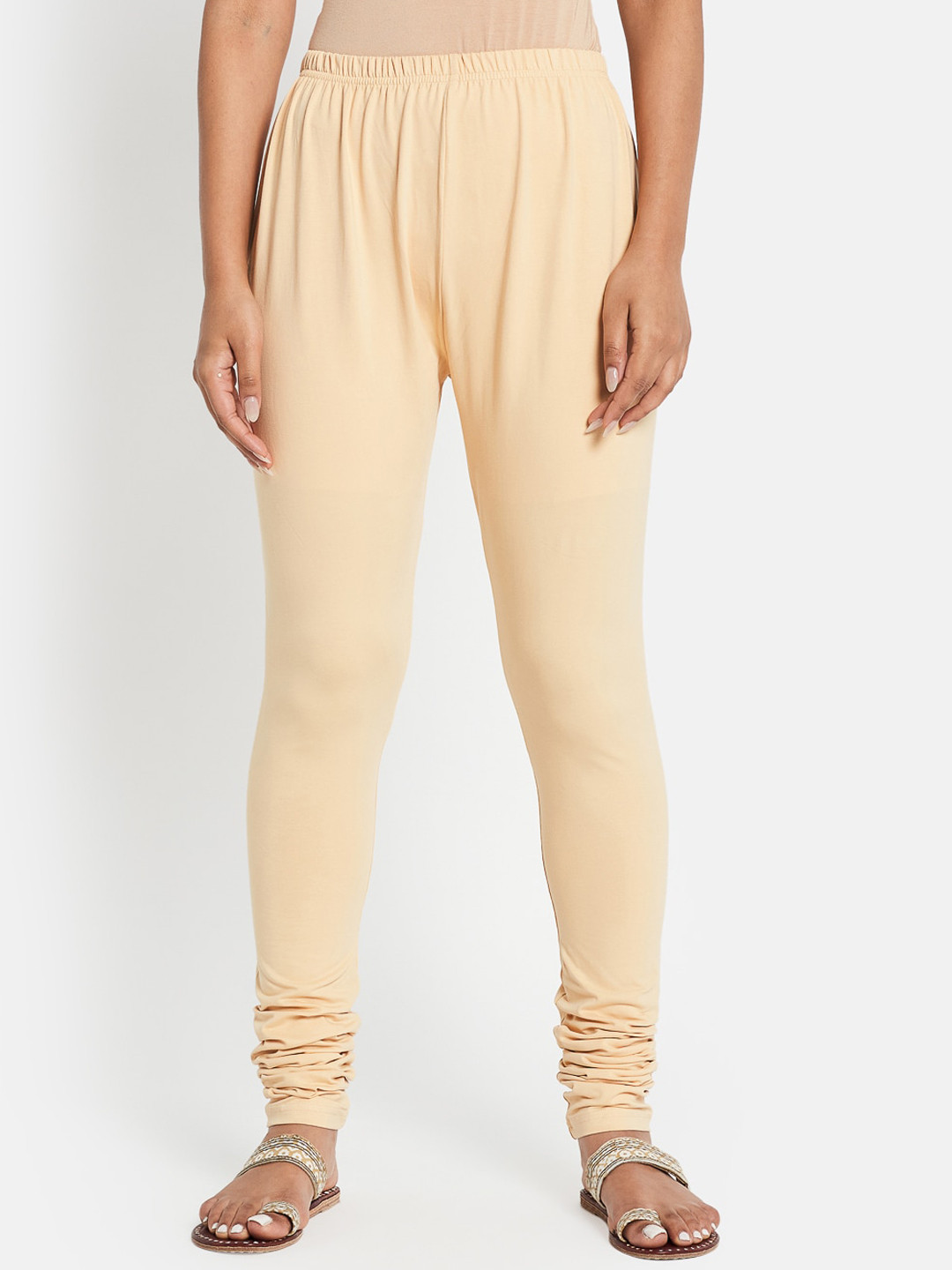 Fabindia Women Cream Solid Leggings