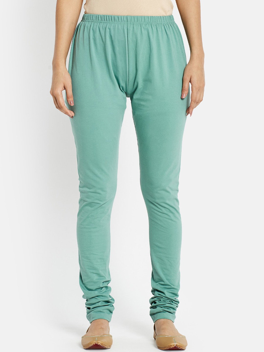 Fabindia Women Green Solid Leggings