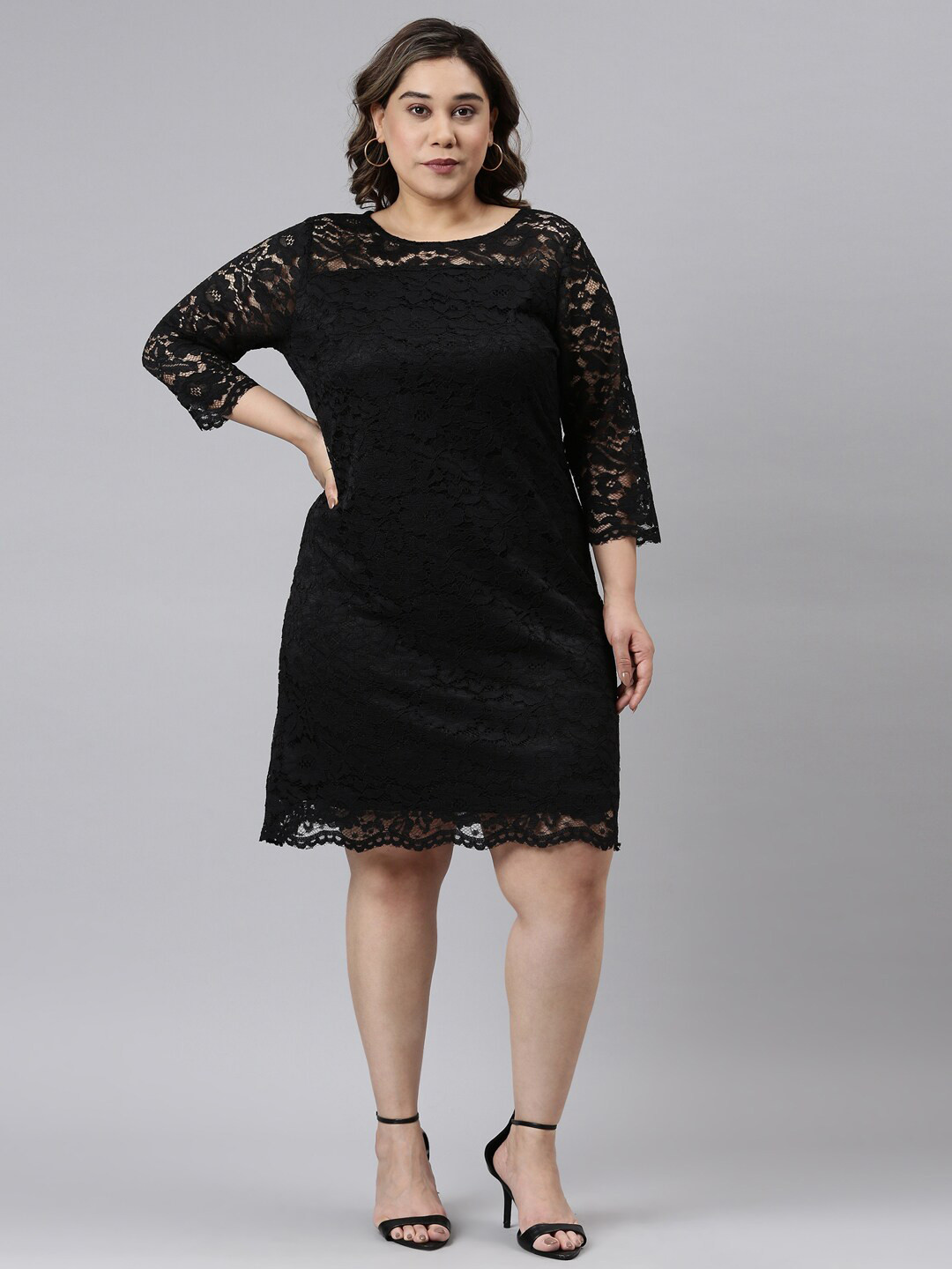 The Pink Moon Black Lace Sheath Dress