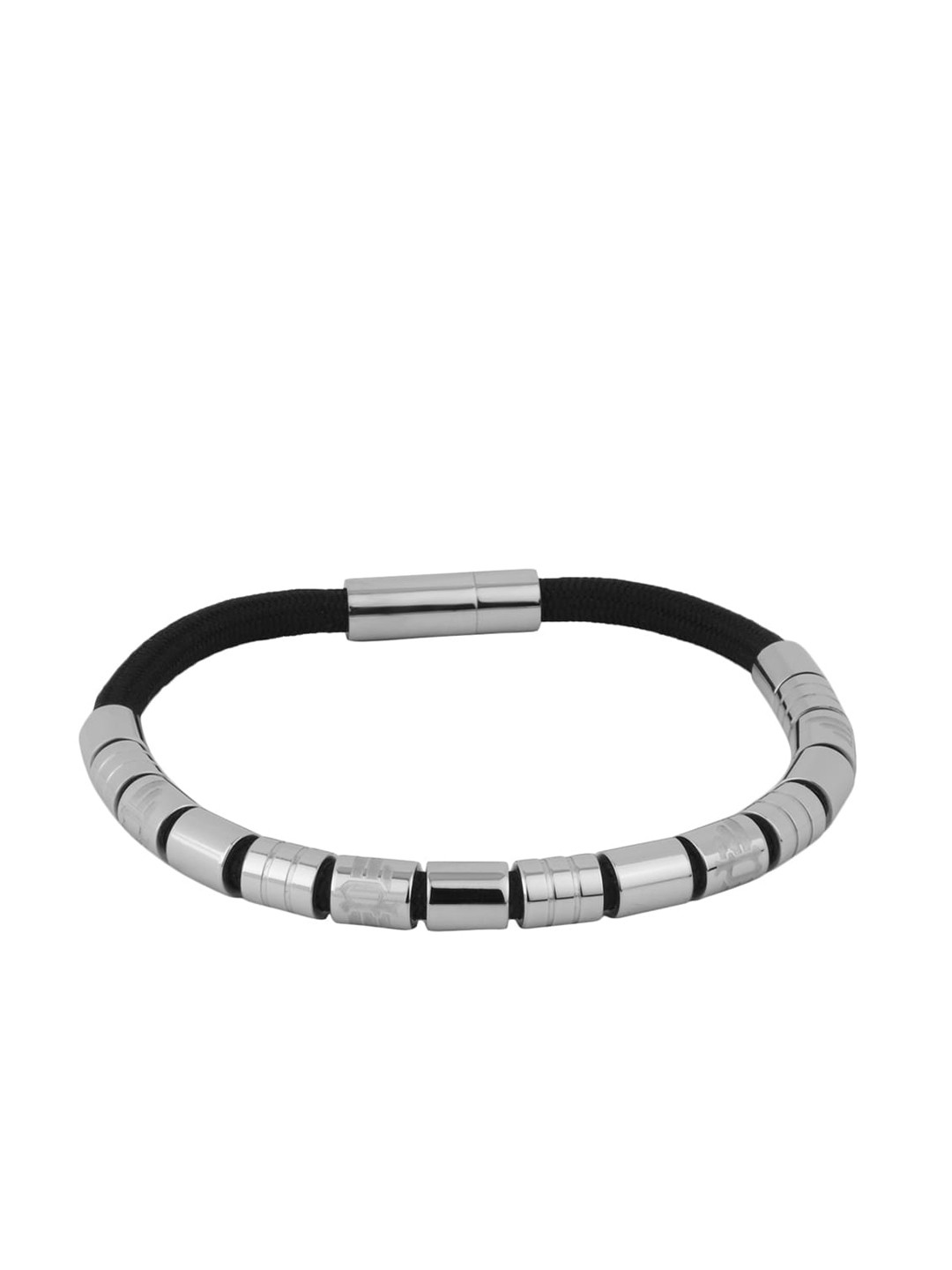 Police Men Silver-Toned & Black Bangle-Style Bracelet