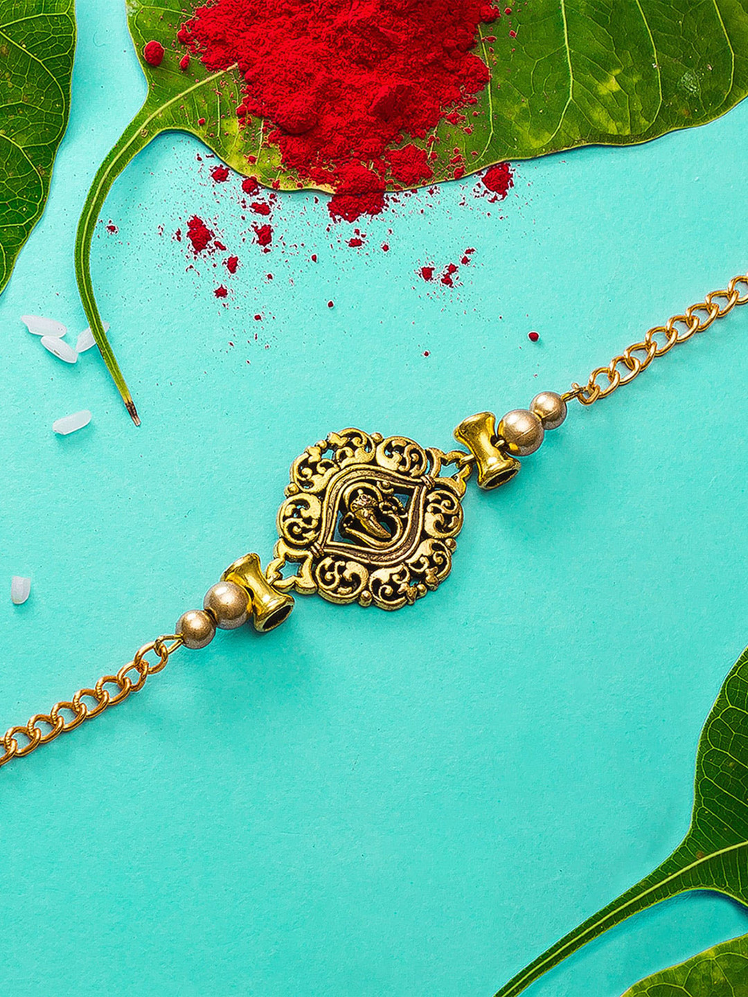 aadita Men Gold-Colored Om-Studded Handmade Bracelet Rakhi