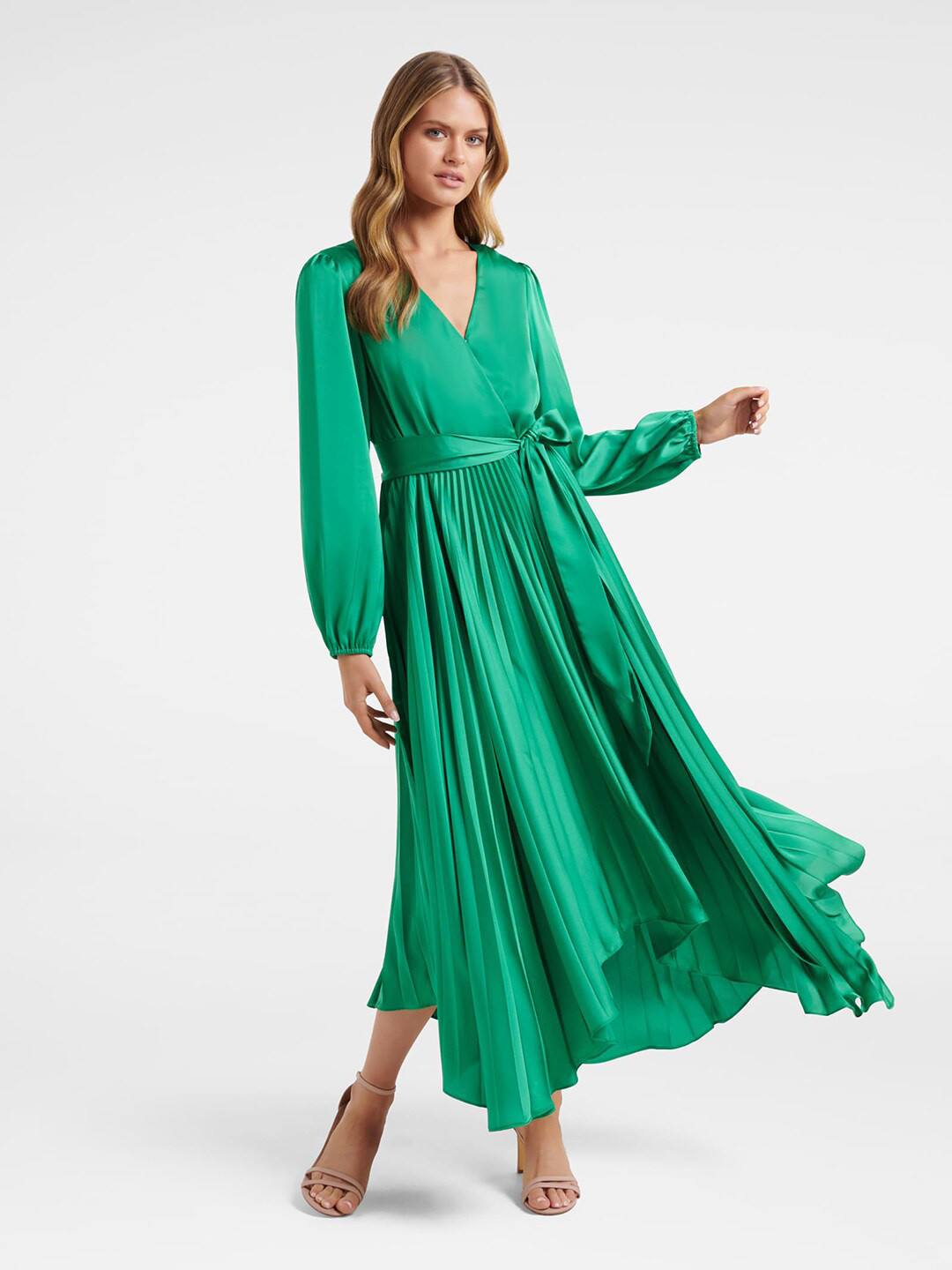 Forever New Green Satin Maxi Dress
