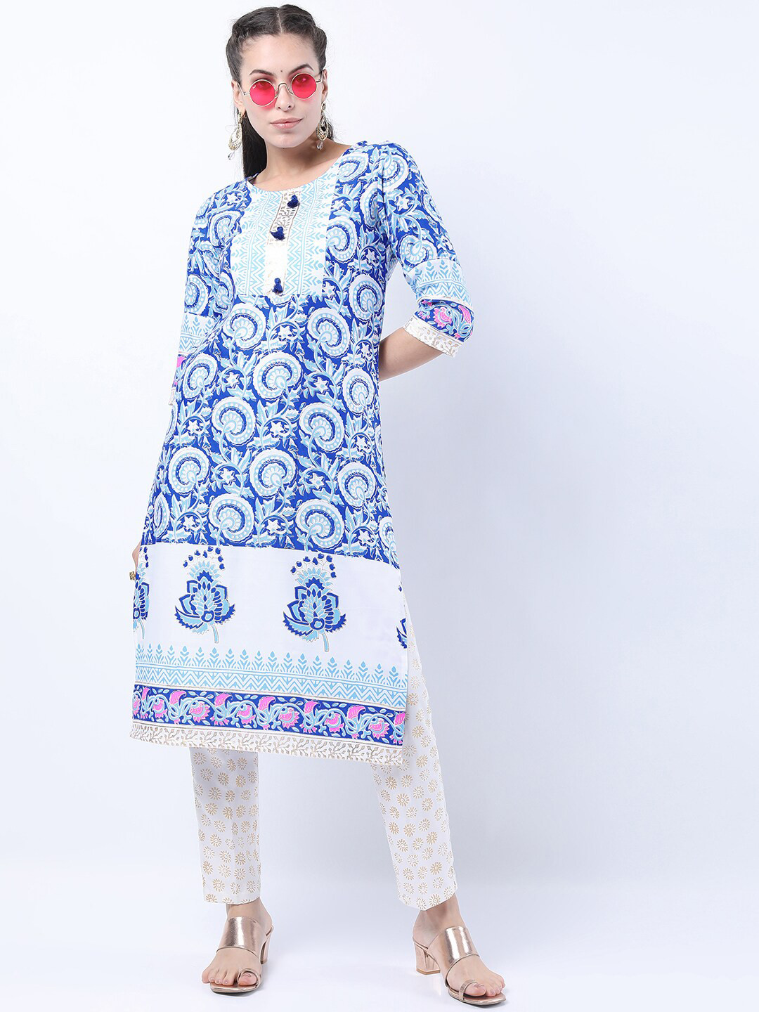 Vishudh Women Blue Stright  Kurta