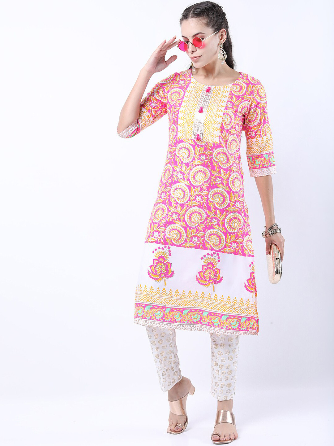 Vishudh Women Pink Quirky Printed Kurta