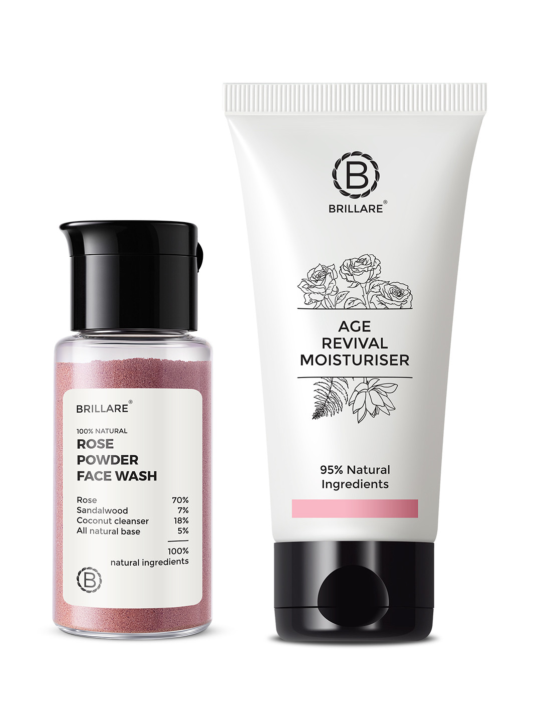 BRILLARE Sustainable Set of Age Revival Moisturiser 50ml & Real Rose Powder Face Wash 15g