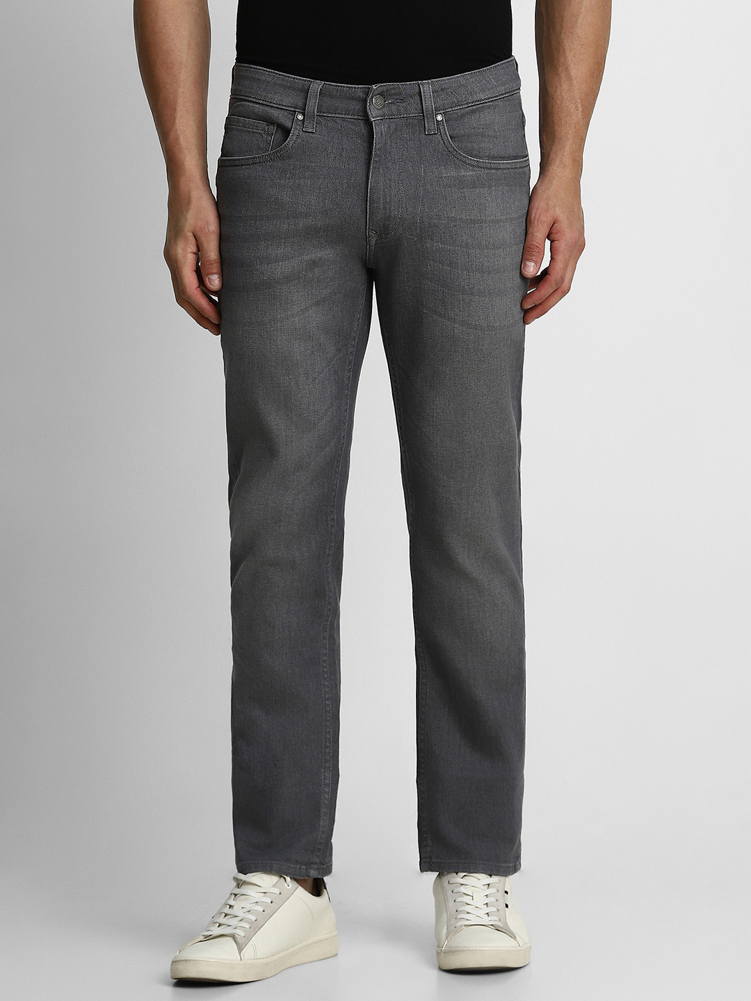 Louis Philippe Jeans Men Grey Matt Slim Fit Low-Rise Light Fade Stretchable Jeans