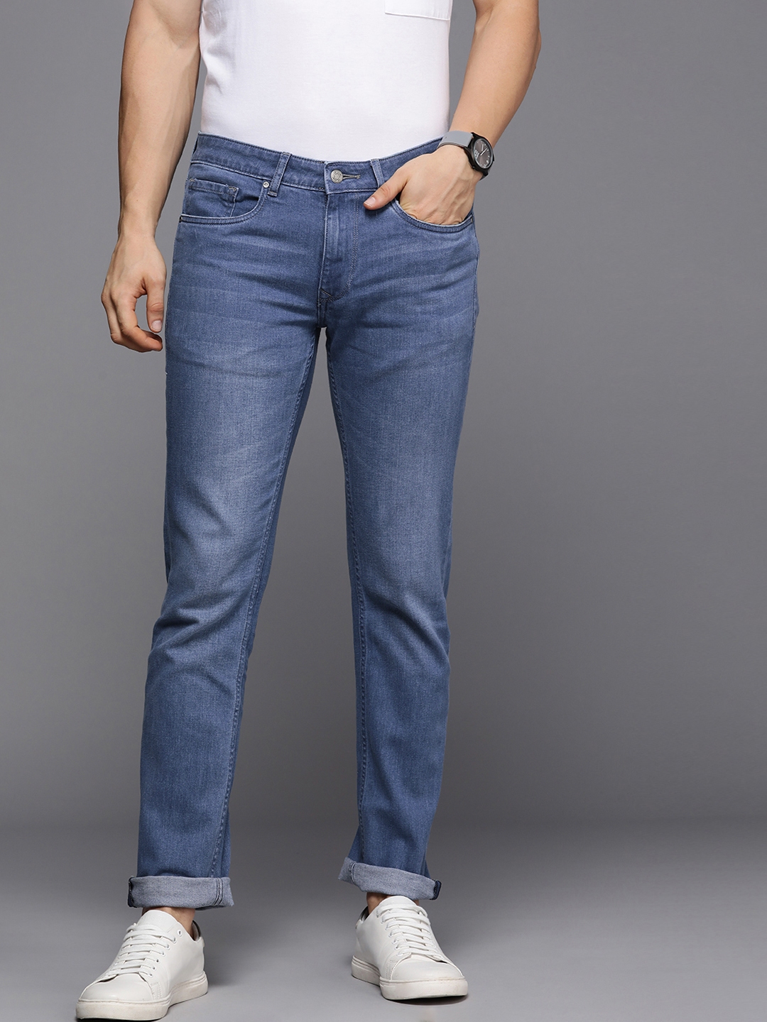 Buy Louis Philippe Jeans Men Navy Blue Matt Slim Fit Low Rise