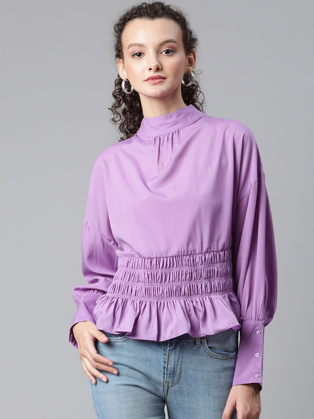 plusS Women Lavender Solid Smocked Top