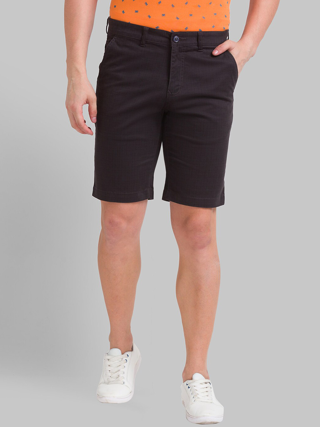 Parx Men  Solid Dark Grey Cotton  above knee length Shorts