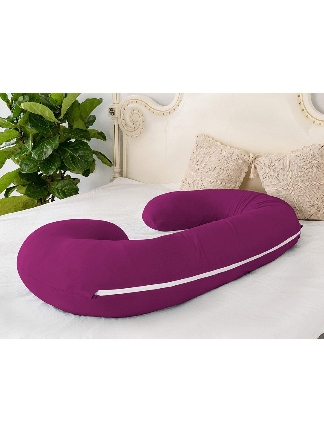 Pum Pum Hollow Fiber Purple Solid Faux Velvet Medium Fibre Maternity Pillow-135 x 76 x 19 cm
