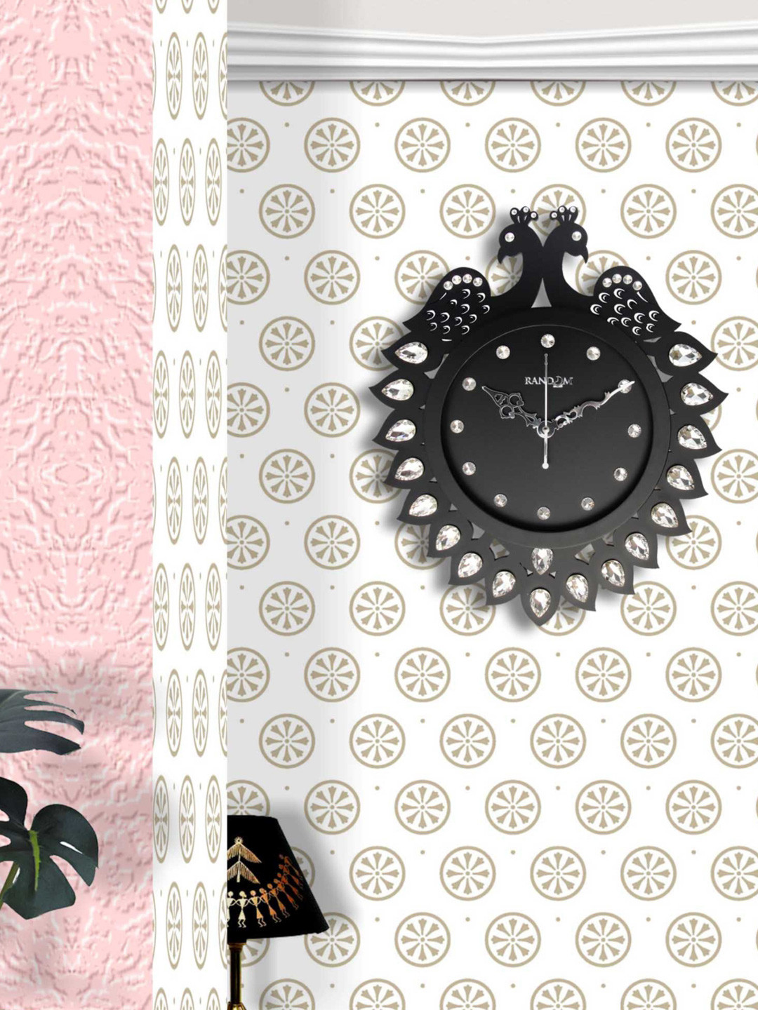 RANDOM Black Dial Asymmetric Wooden Analogue Wall Clock