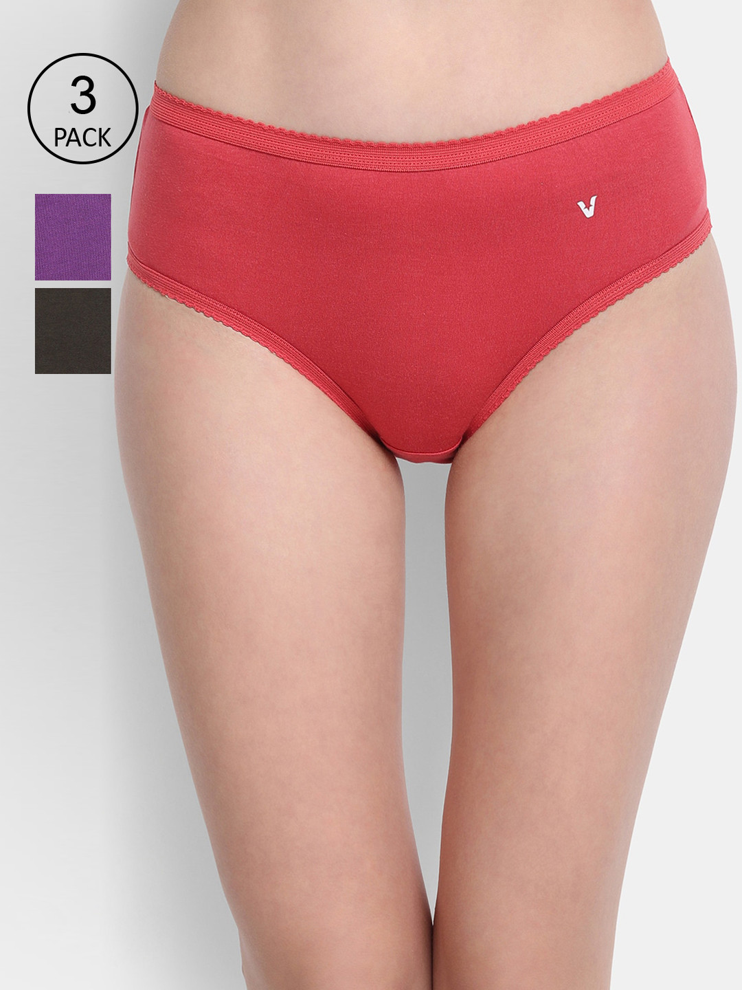 VStar Women Pack Of 3 Solid Pure Cotton Bikini Briefs FLOWERDARK
