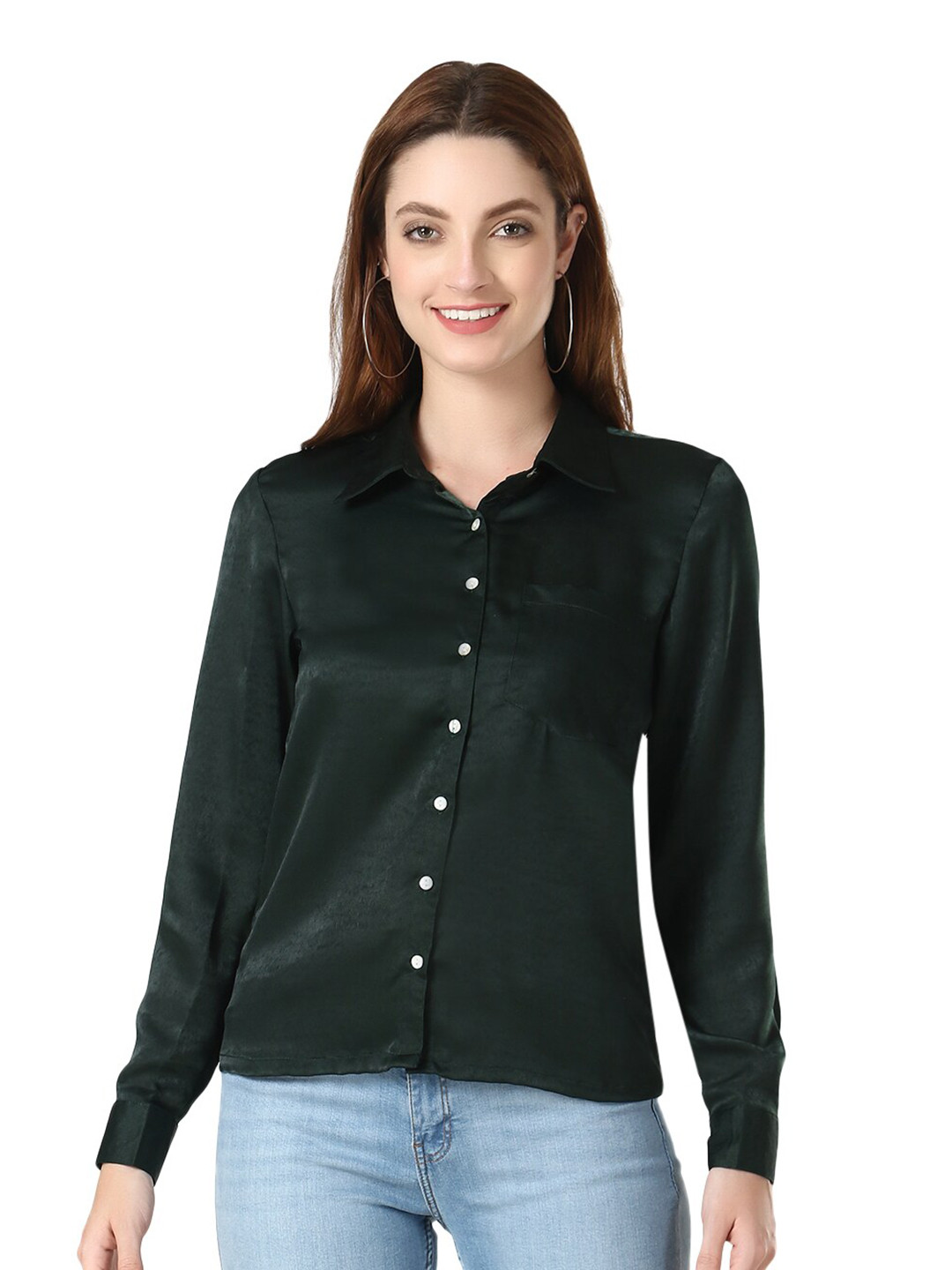 D 'VESH Women Green Standard semi Formal Shirt