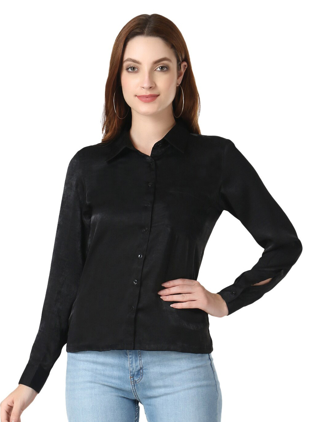 D 'VESH Women Black Standard semi Formal Shirt
