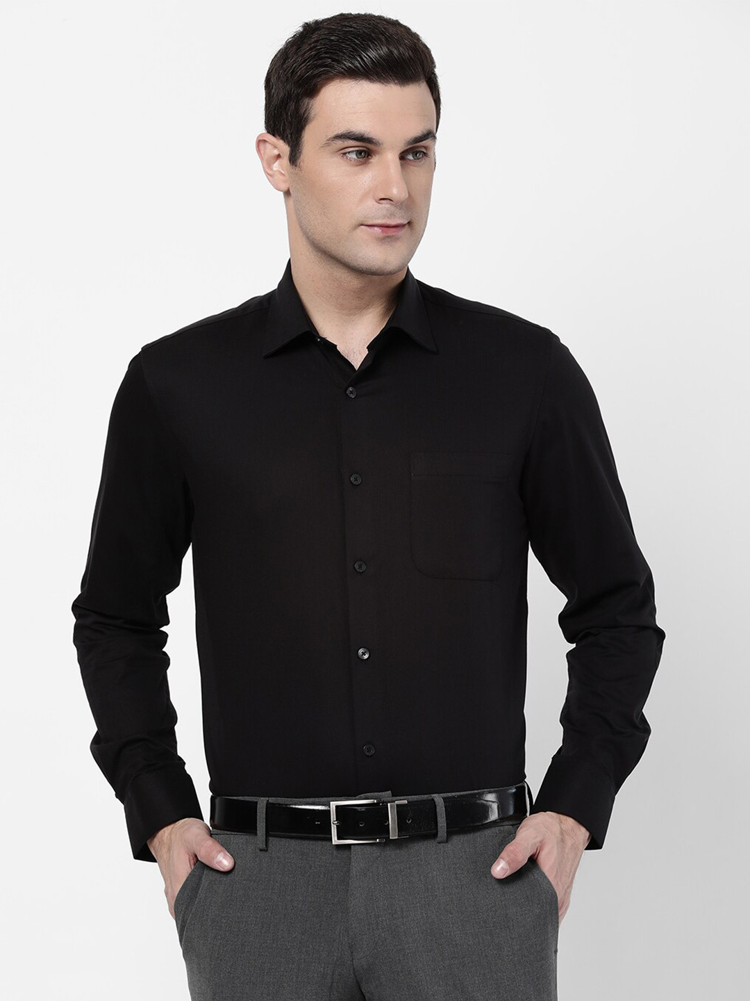 AD By Arvind Men Black French Button Placket Solid Formal Shirt