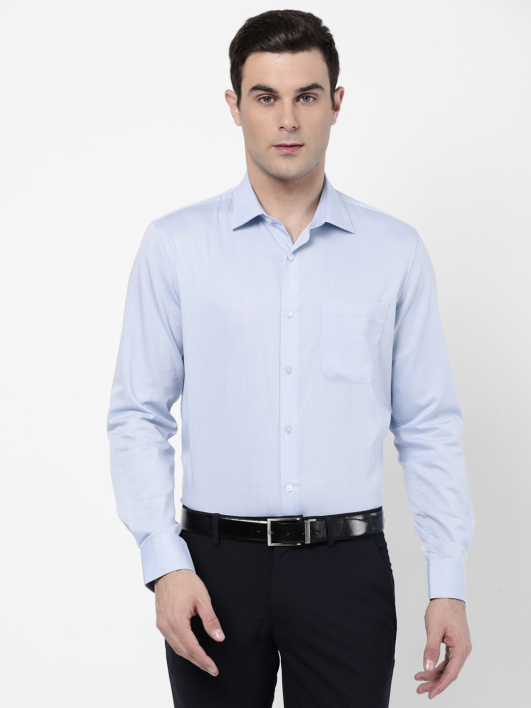 AD By Arvind Men Light Blue Herringbone Weave Solid Formal Shirt