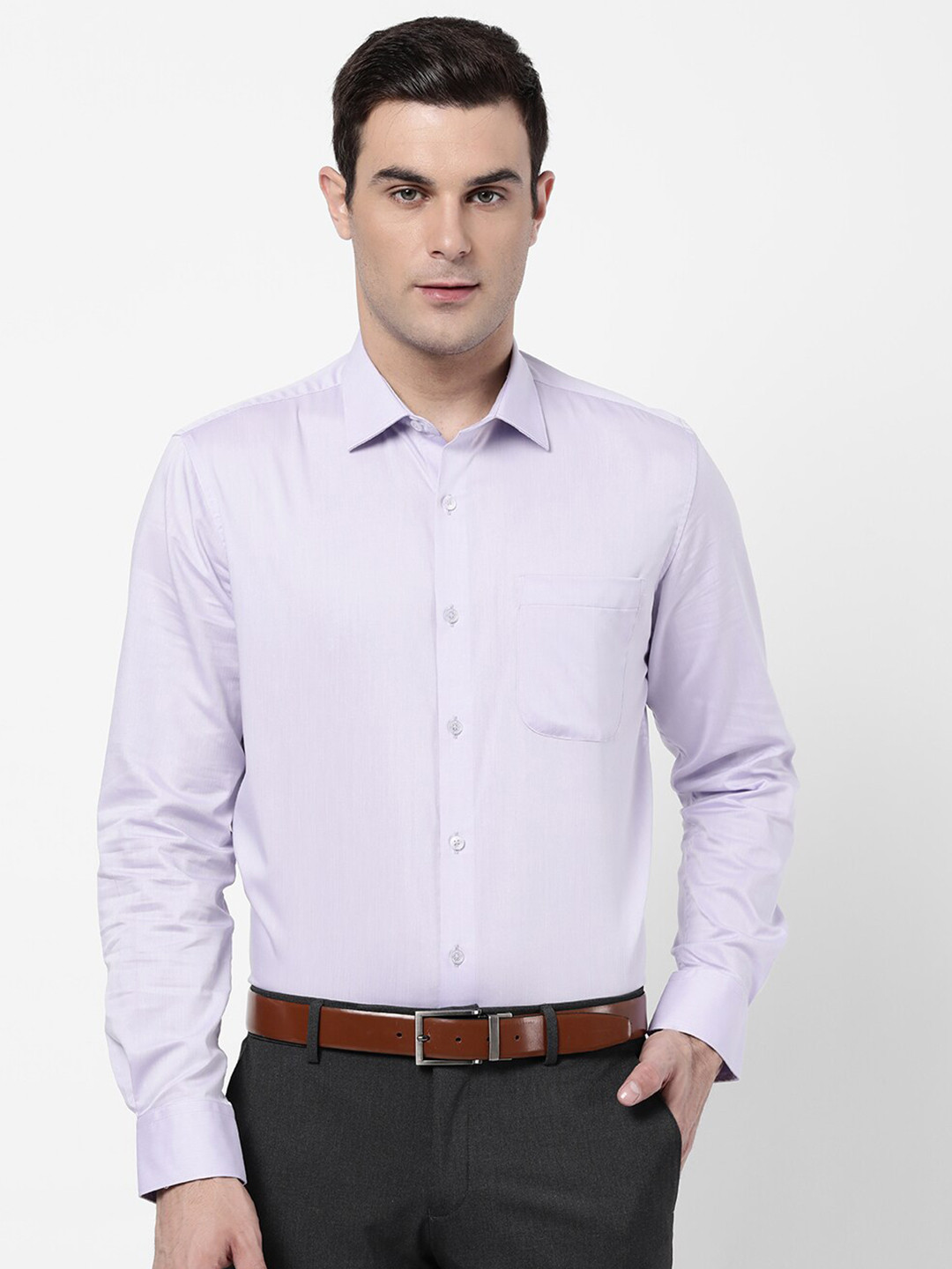 AD By Arvind Men Purple French Button Placket Solid Formal Shirt