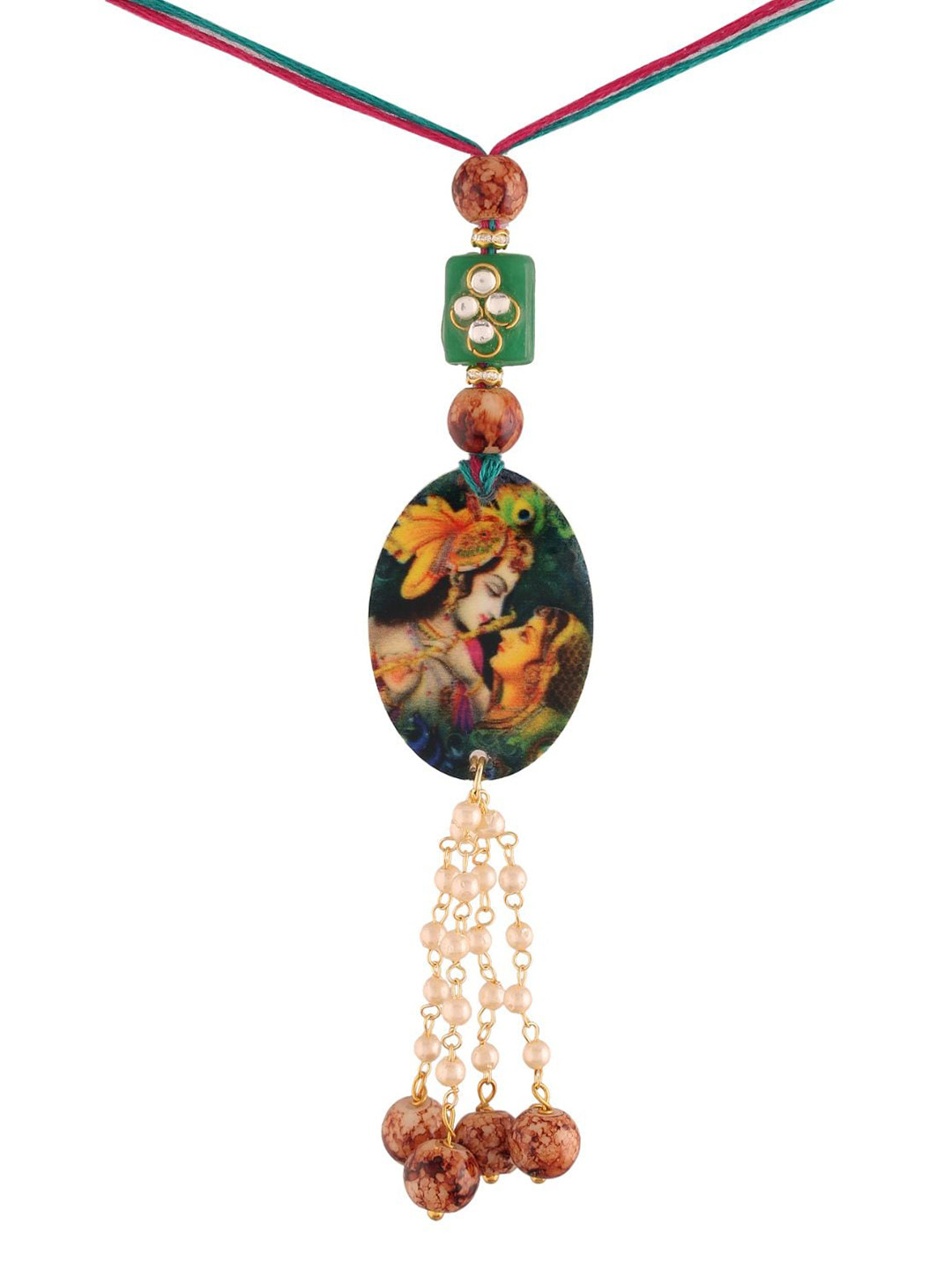 I Jewels Green Hanging Printed Lumba Rakhi For Bhabhi