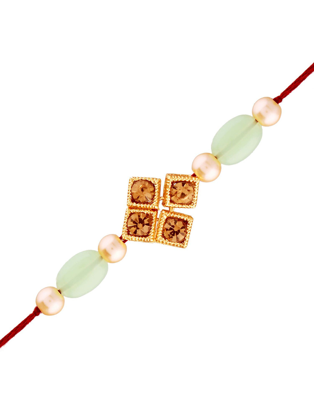 I Jewels Men Maroon & Green Stone Studded Pearl Rakhi
