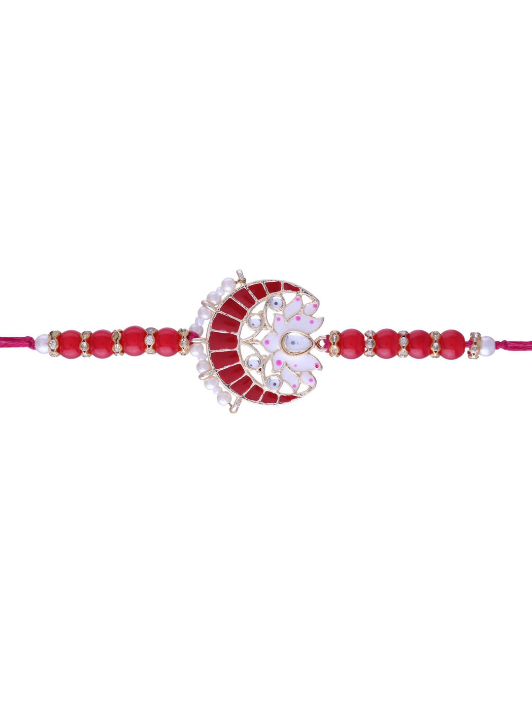 I Jewels Men Red & White Pearl Beaded Special Designer Meenakari Rakhi