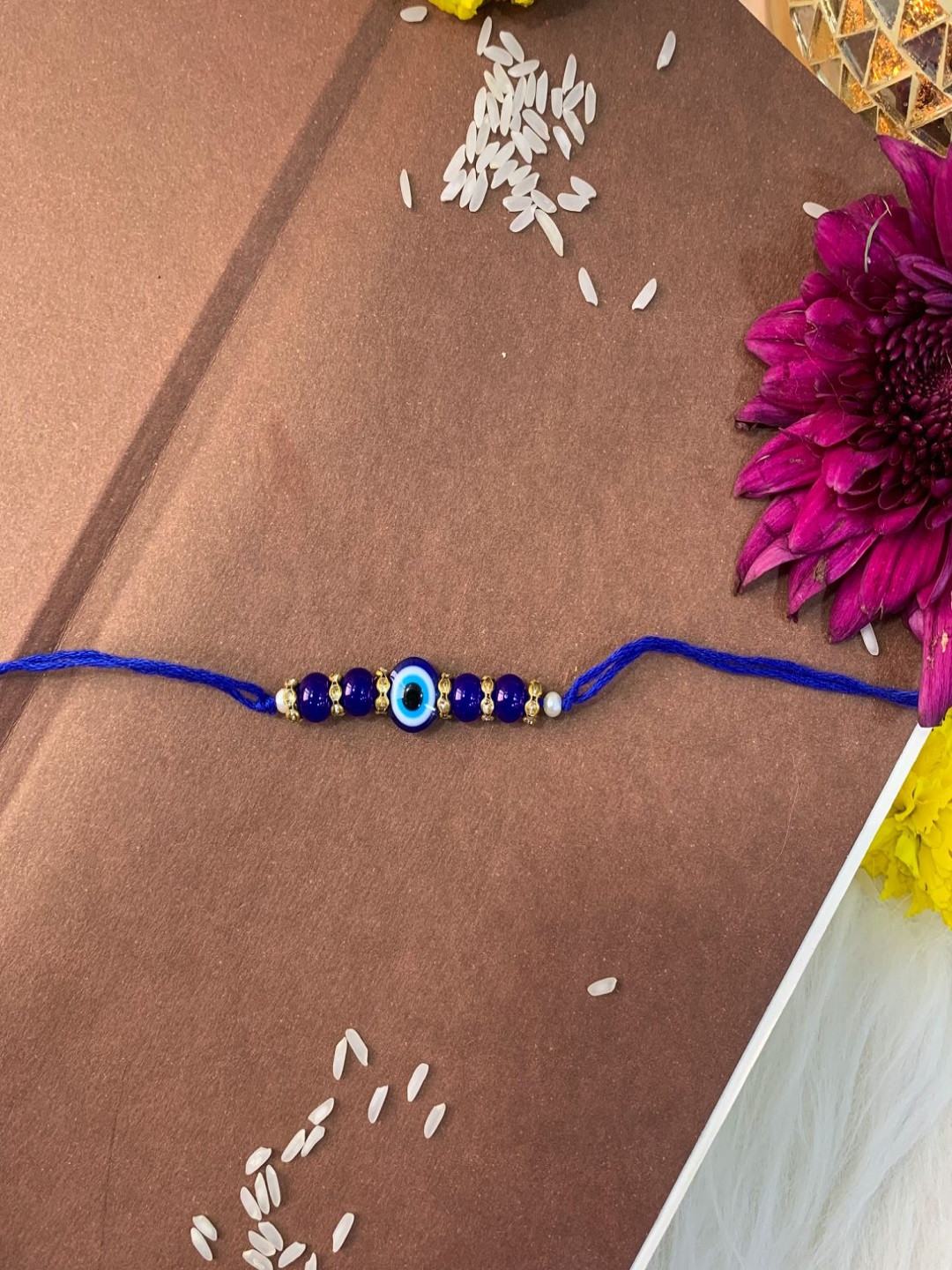 I Jewels Men Blue Evil Eye Beaded Rakhi