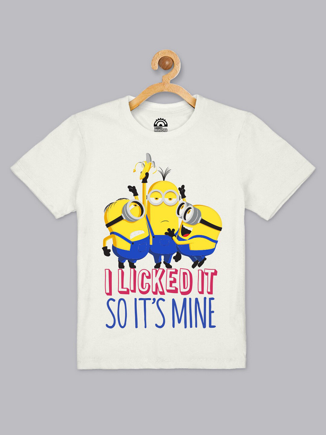 Kids Ville Boys White & Blue Minions Printed Short Sleeve Applique T-shirt