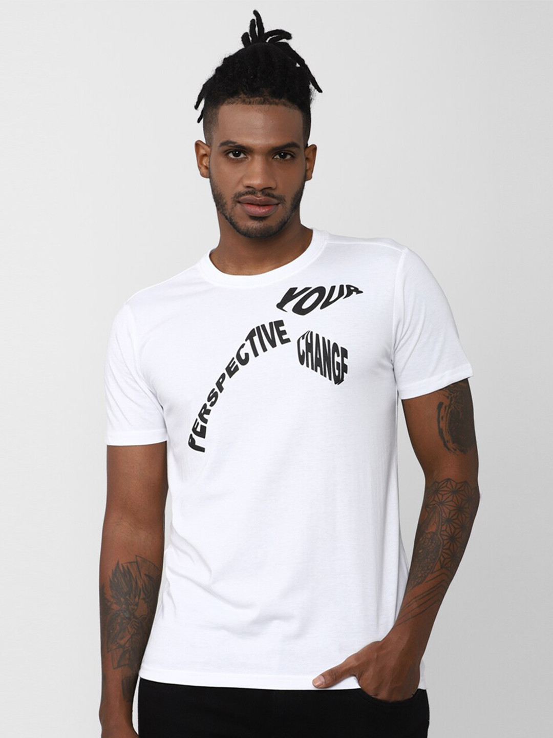 FOREVER 21 Men White Typography Printed Cotton T-shirt