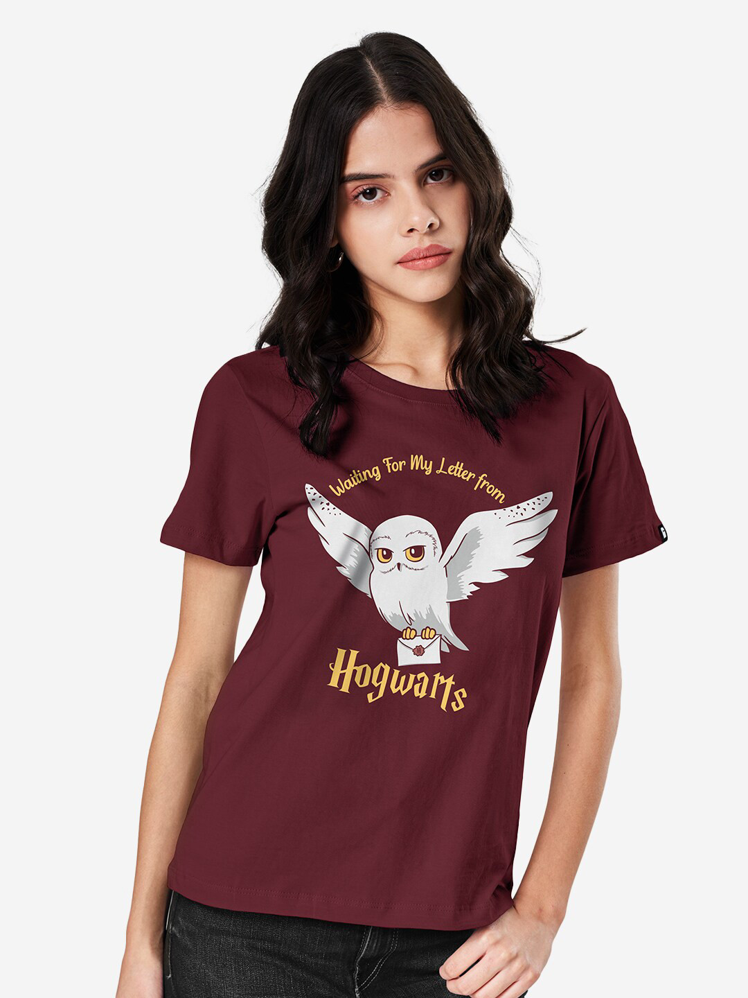 The Souled Store Official Women Harry Potter Burgundy Relaxed Fit T-Shirt