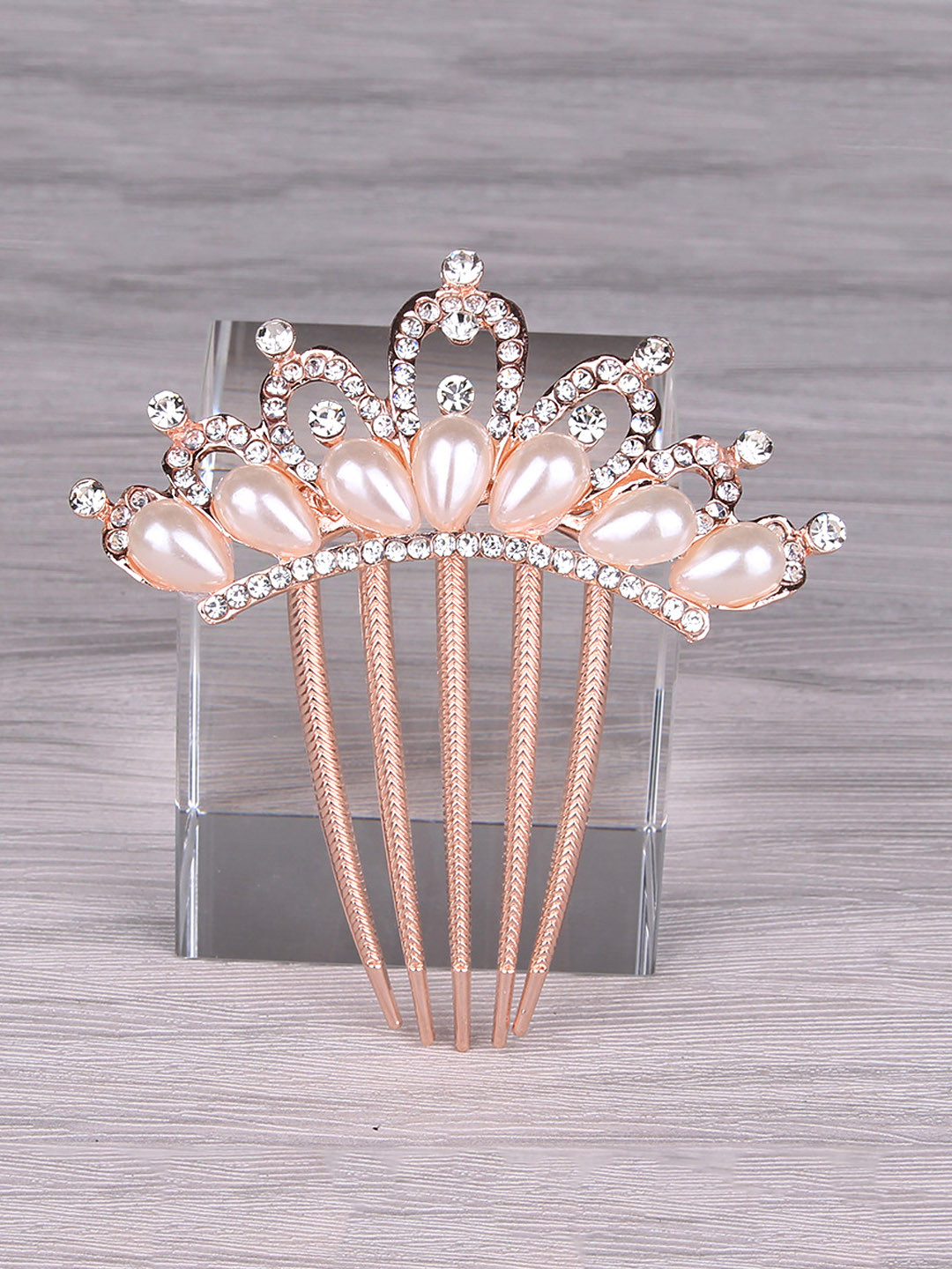 Yellow Chimes Women Rose Gold & White Embellished Comb Pin