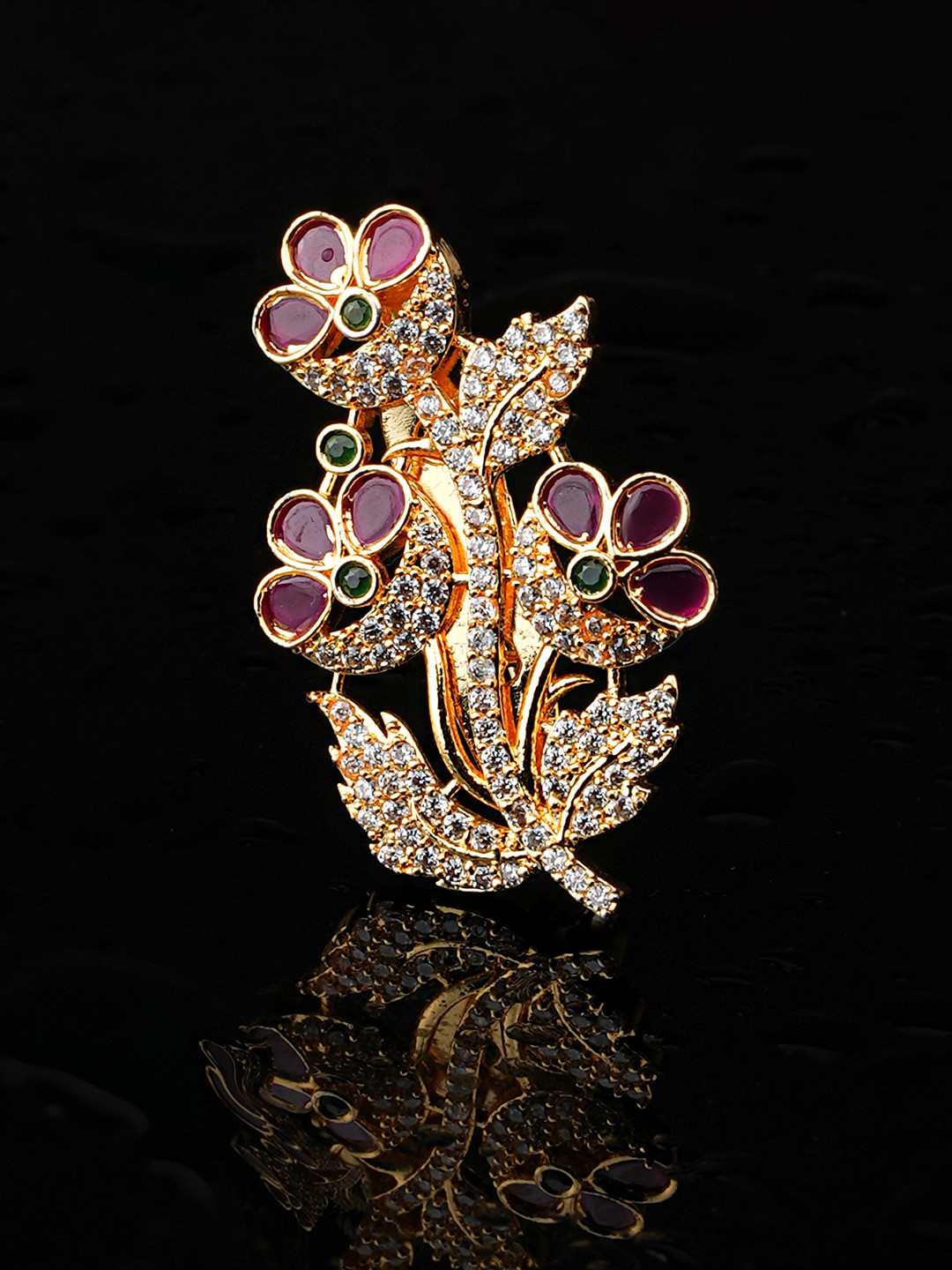 Yellow Chimes Women Gold-Toned & White AD-Studded Floral Brooch