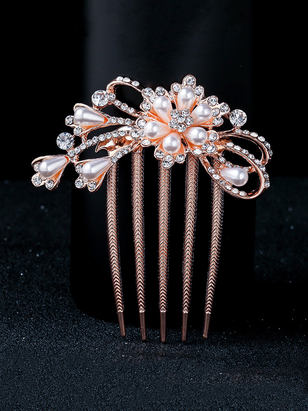 Yellow Chimes Women Rose Gold & White Beaded Comb Pin