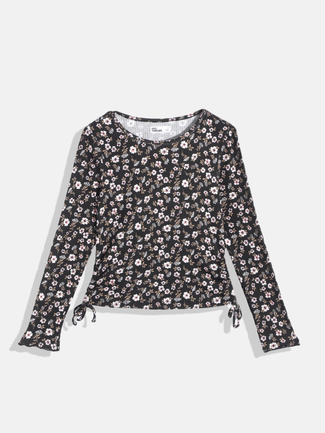 Buy Macy s Epic Threads Girls Black White Floral Print Ruched Top with Tie Ups Tops for Girls 19074868 Myntra