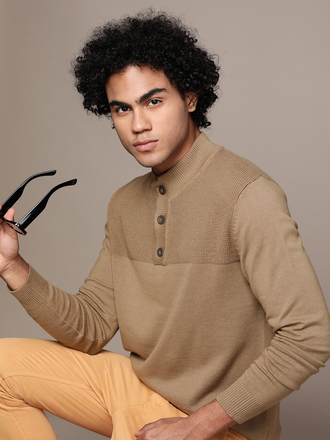 Macy's Club Room Men Brown Textured Pure Cotton Pullover