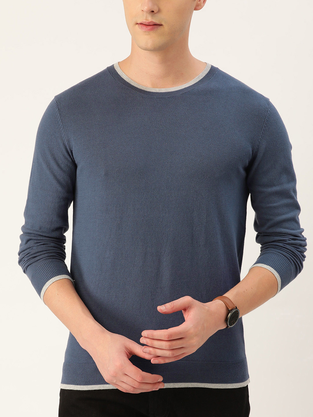 Macy's Alfani Men Blue Solid Round Neck Pullover