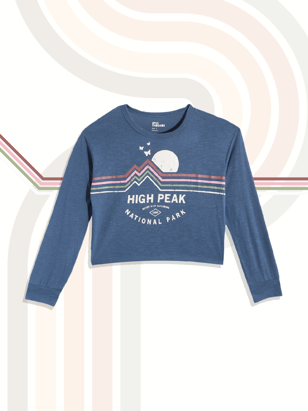 Macy's Epic Threads Girls Navy Blue & Pink Printed Puff Sleeves T-shirt