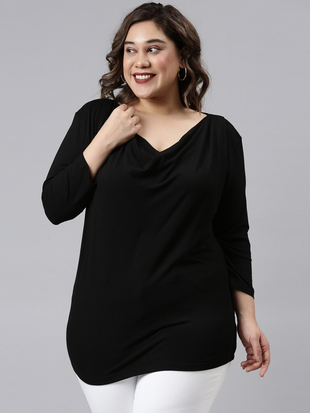 The Pink Moon Black Cowl Neck Top